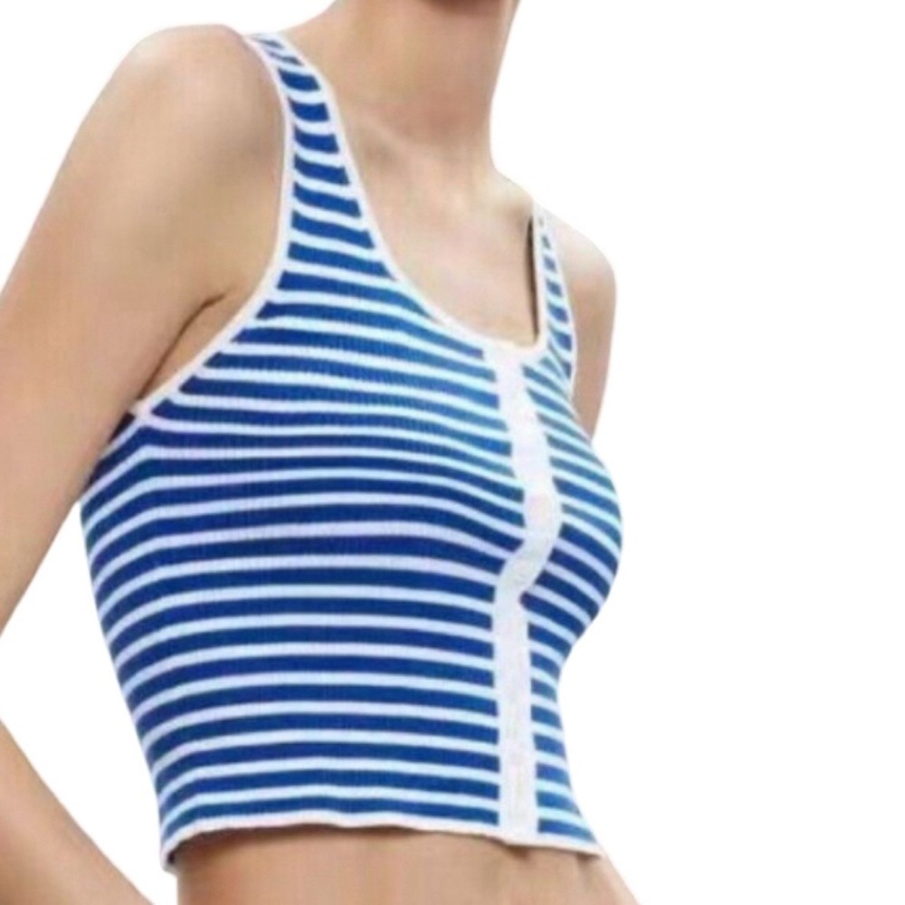 NWT Alice + Olivia Daryn Stripe Button Front Cropped Tank - Sz XL